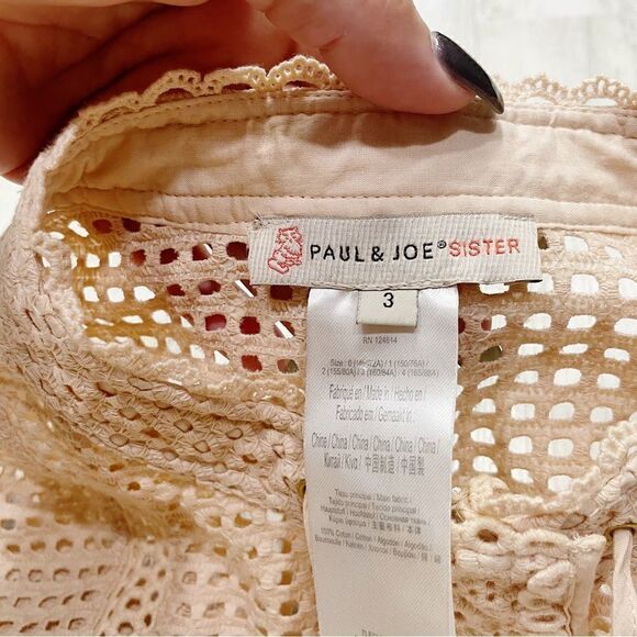 Paul & Joe Sister Perforated Crochet Top Bell Sleeves - Picture 2 of 5